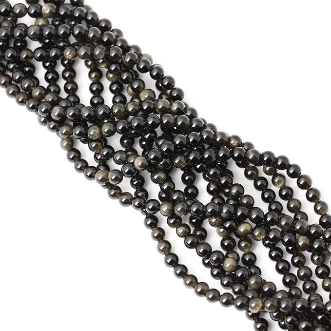 60PCS 6mm Natural Golden Obsidian Gemstone Round Loose Beads Crystal Energy - Image 4