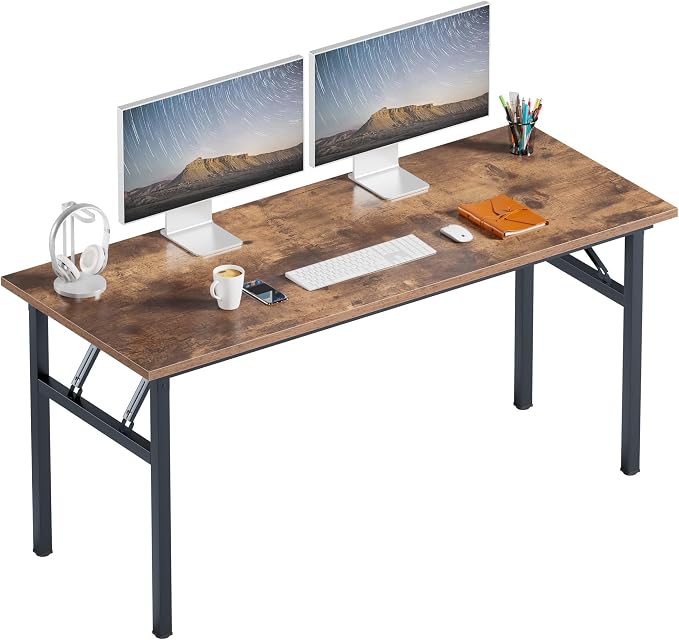 Need Large Folding Computer Desk, 60 Inch Writing Table, Metal Frame, Sturdy by Need