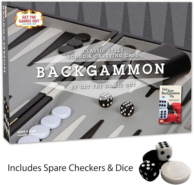 Get The Games Out Backgammon Set, Classic Board Game Case, 2 Players, Includes Strategy & Tip Guide, Perfect for Parties and Family Game Nights - Large, Black