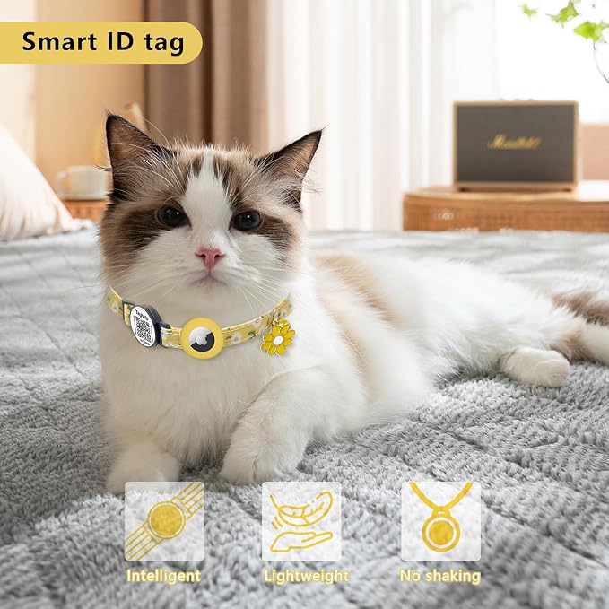 8-13in Airtag Cat Collar Lightweight and Comfortable, Bells & Flower Charm - Image 3