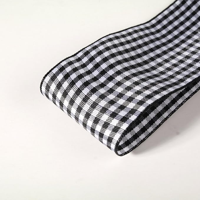 1.5 Inch Black and White Woven Edge Gingham Ribbon 25 Yards Each Roll 100% Polyester (1-1/2", Black)