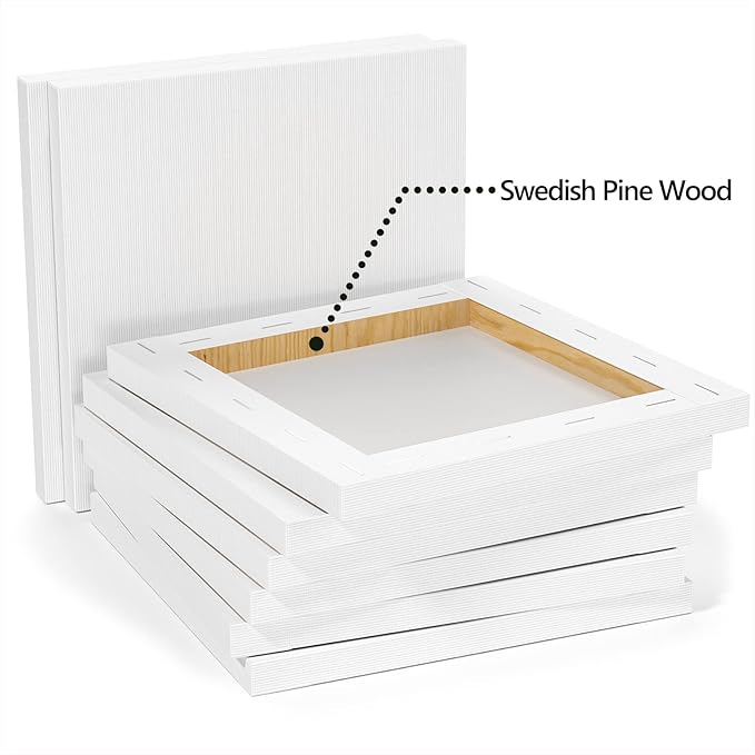 GOTIDEAL Stretched Canvases for Painting, 16x16 Inch Set of 7, Primed White - 100% Cotton Blank Art Square Canvas Boards for Painting for Acrylic Pouring, Oil Paint Dry & Wet Art Media