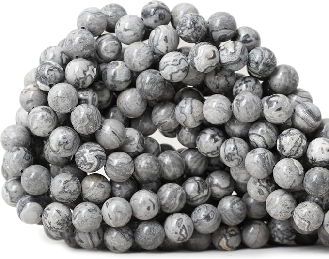 45PCS 8mm Natural Map Stone Round Loose Beads by CHEAVIAN