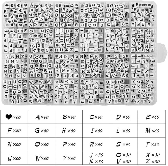 Quefe 1440pcs Acrylic Letter Beads White Cube Sorted Alphabet Beads - Image 3