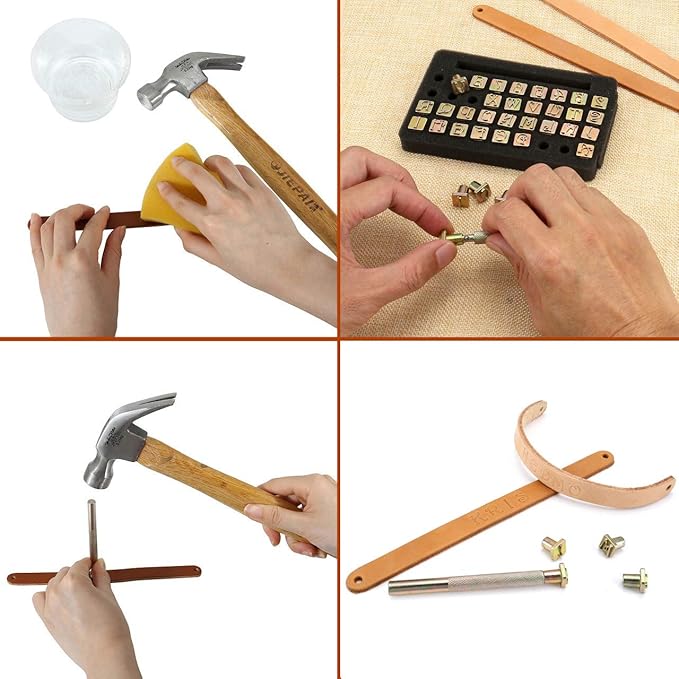 Yoption 37 Pieces Leather Stamping Tool Set, 26 Letters Alphabet & 10 Numbers Stamps Steel Punch Tool 9mm + 1 Stamping Handle for Leather Craft