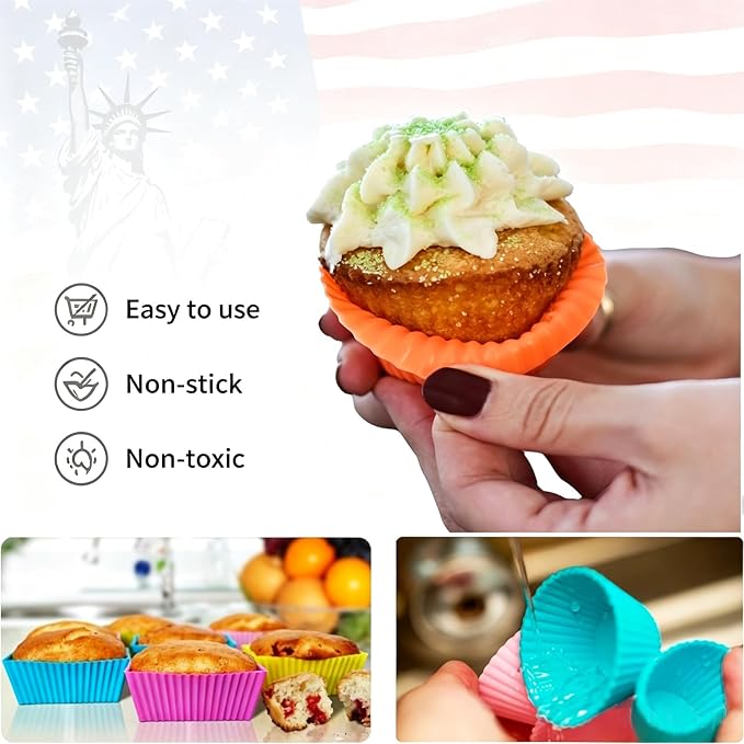 36 Pack Silicone Cupcake Liners Muffin Baking Cups Liners Reusable Non-Stick - Image 3
