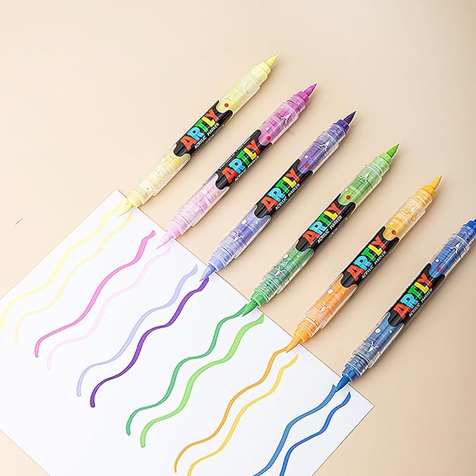 24 Colors Paint Markers, Dual-Color Acrylic Pens with Brush Tips, Double Tipped for Rocks & Art Supplies (12pcs/24colors)