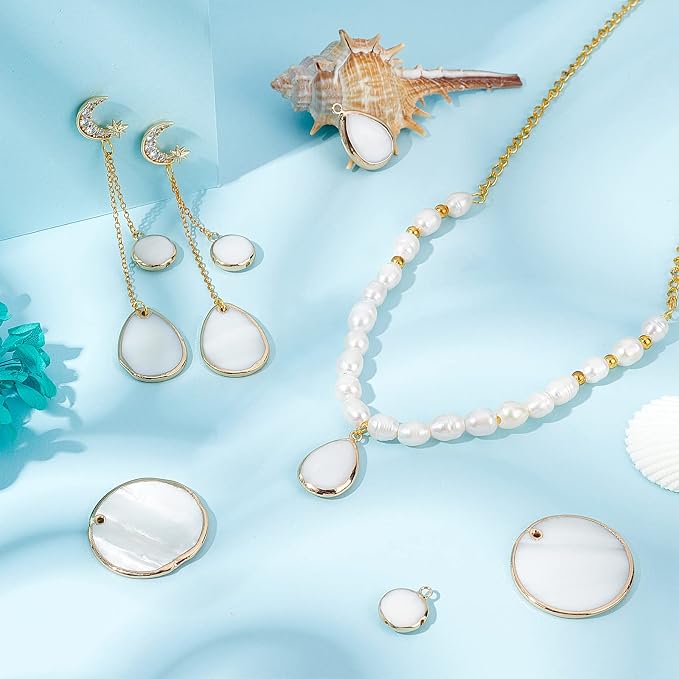 SUNNYCLUE 1 Box 16Pcs 4 Style Natural Shell Charms Freshwater Shell Teardrop - Image 4