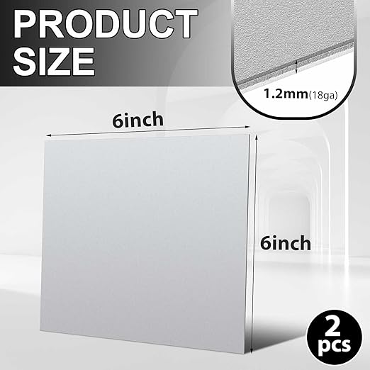 Hicarer 2 Pcs Mild Steel Sheet Cold Rolled 18 Gauge Metal Plate Weldable Metal Sheets for Professional Industrial DIY Use, Clean Surface Easy to Weld (6'' X 6'')