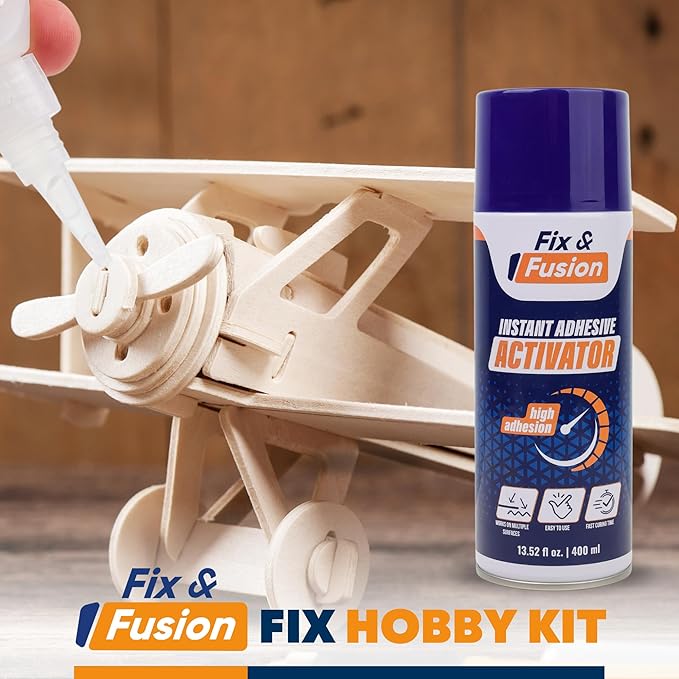 FIX & FUSION Activator Spray (13.5 Fl Oz), Instant Cure Accelerator for Cyanoacrylate (CA) Super Glue for Wood, Plastic, Rubber, Granite, and DIY & Professional, Accelerates Bonding Strength, (2 Pack)