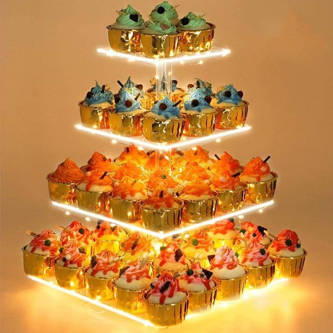YestBuy Cupcake Stand with Yellow LED Lights, 4 Tier Cupcake Stand by YestBuy