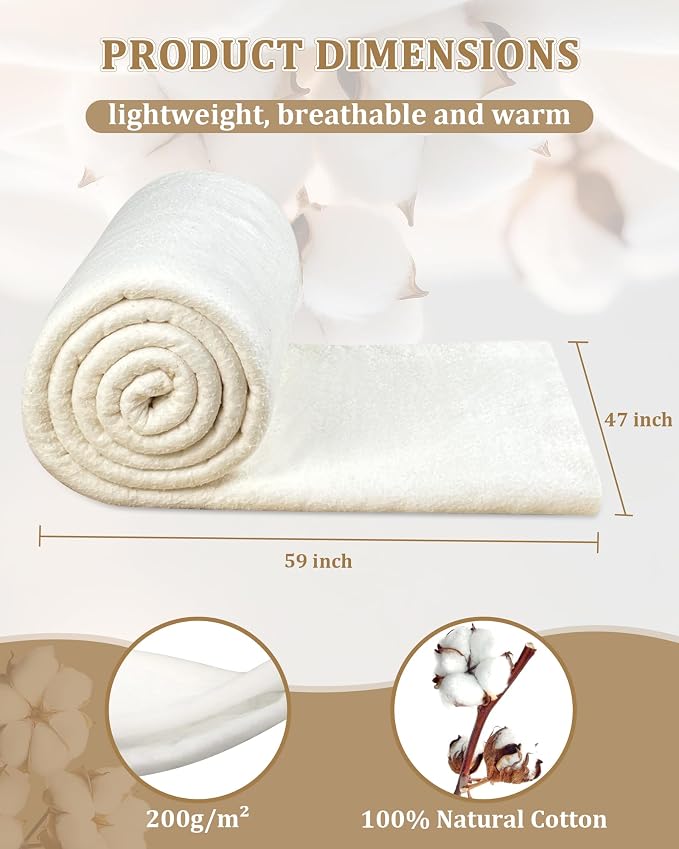 PLANTIONAL Grinding Natural Cotton Quilt Batting: 47-Inch x 59-Inch Light - Image 2