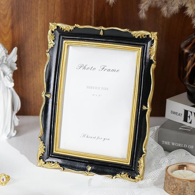 Cuspin 4x6 Picture Frame Black and Gold Frames, Ornate Textured Hand-Crafted - Image 3