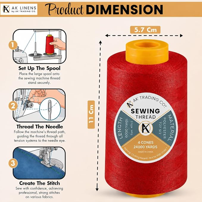 AK TRADING CO. 4-Pack Red All Purpose Sewing Thread Cones of High Tensile - Image 2