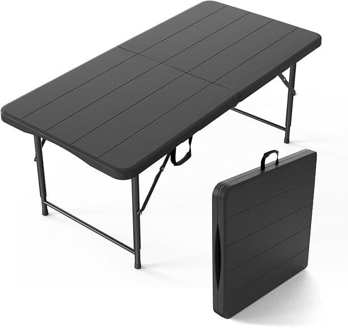VINGLI 4 FT Plastic Folding Camping Table, 3-Level Adjustable Height, Portable by VINGLI
