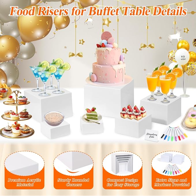 6 Pcs White Acrylic Buffet Risers - Image 7