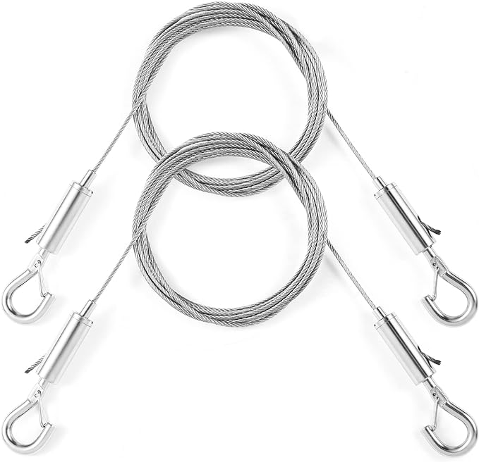 2Pcs Adjustable Picture Hanging Wire Kit,Heavy Duty Stainless Steel Rope 2m x 1.5mm for Hanging Mirrors,Frame,Lamps,Billboards,Basket Flowerpot,Holds Up to 66lbs(30kg)