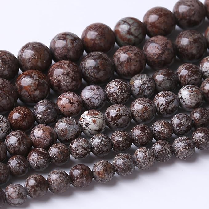 60PCS 6MM Brown Snowflake Stone Beads Energy Healing Beads for DIY Jewelry Bracelet Necklace Making for Jewelry Making 15Inch