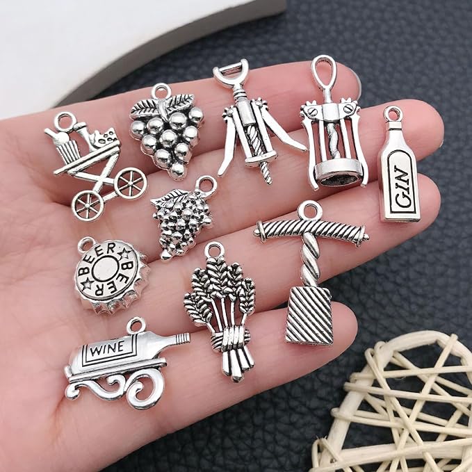 WOCRAFT 60pcs Antique Silver Wine Bracelet Charms - Image 3