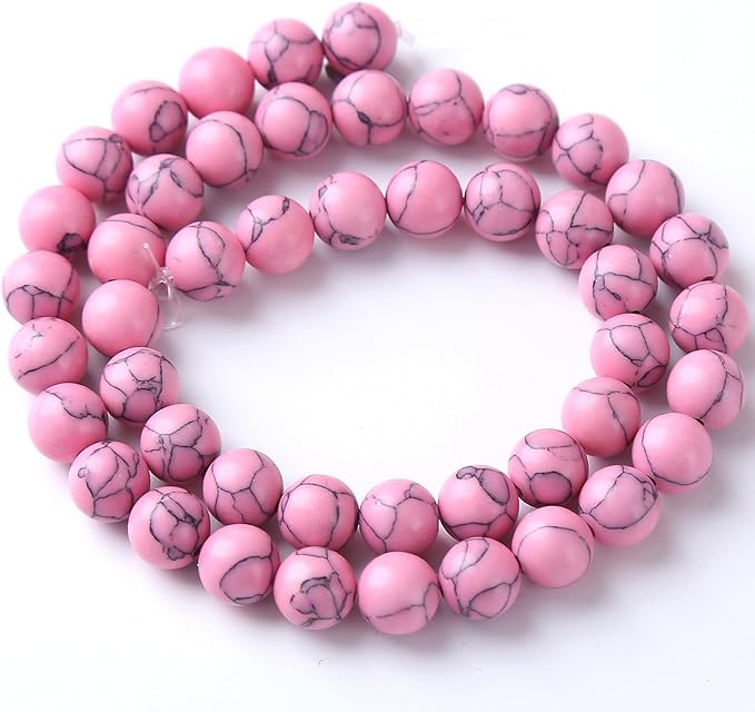 36pcs 10mm Pink Turquoise Beads Natural Stone Round Loose Spacer Beads for Jewelry Making DIY Bracelet Necklace 1 Strand 15inch