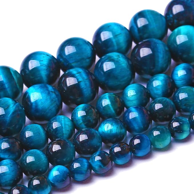 8MM 90pcs Natural Royal Blue Tiger Eye Stone Energy Healing Beads Round Loose Beads for Jewelry Making Bracelet 2 Strands 32"