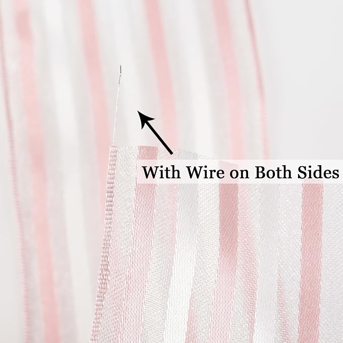 HUIHUANG Pink White Stripe Sheer Ribbon - Image 9