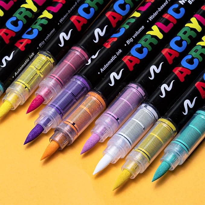Guangna Acrylic Paint Markers,48 Colors with Direct-Liquid Ink Control System, Professional-Grade Paint Pen for Rock Painting, Canvas, Glass, Plastic, Fabric & Creative Crafts