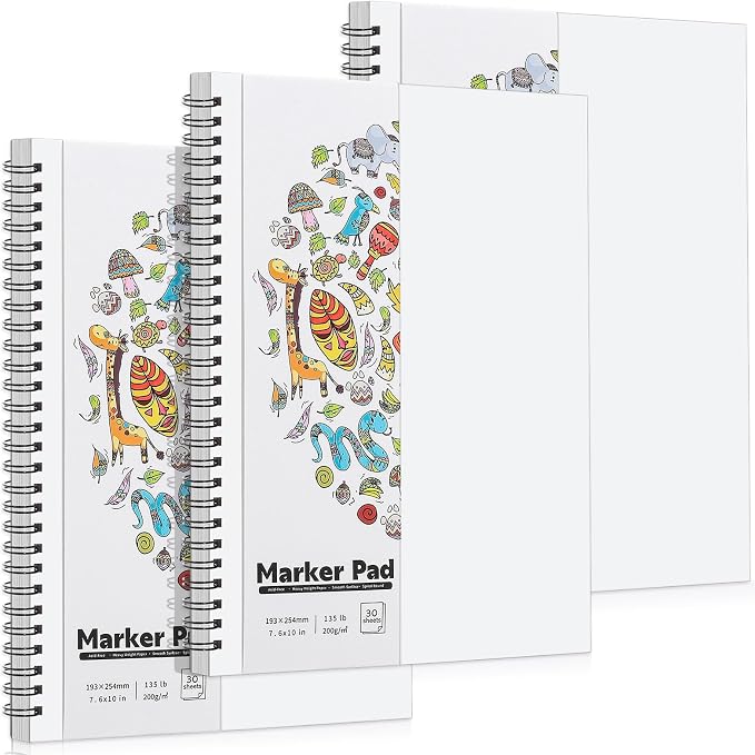 3 Pack Marker Paper Pad, 7.6×10in Double Sided Bleedproof Sketch Pad, by Prudiut