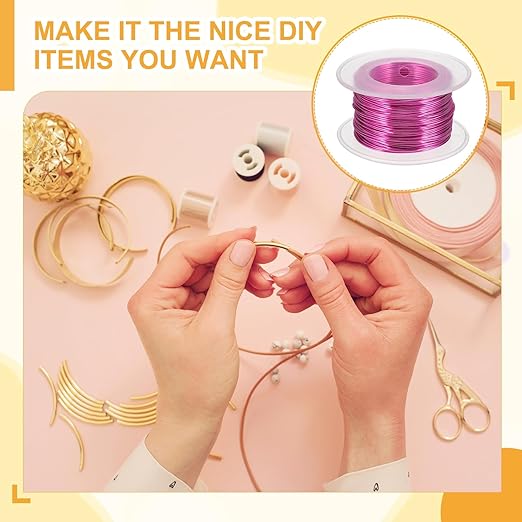 uxcell 20 Gauge / 0.8mm Anodized Aluminum Wire for Jewelry Craft Making, 102 Feet Bendable Flexible Wire for DIY Home Decor Gardening Sculpture, Rose Red
