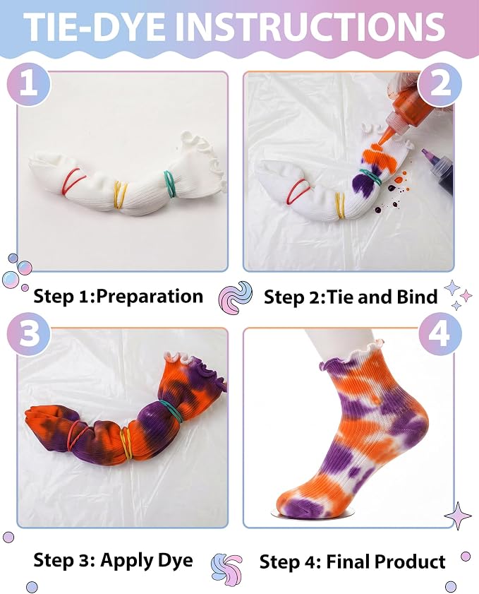 Syhood White Cotton Crew Socks for Tie dye Party Casual Soft Cushion Novelty - Image 5