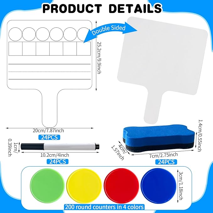 24 Pack Phonemic Awareness Dry Erase Board 8" x 10" Double Sided Handheld Answer Board Speech Therapy Phonemic Awareness Phonics Games Preschool Kindergarten Classroom Must Have