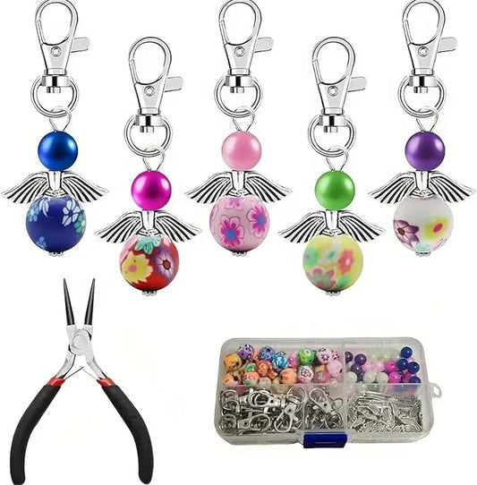 180Pcs DIY Angel Pendant Keychains Kit Includes Alloy Wing Spacer Imitated Bead by Unknown