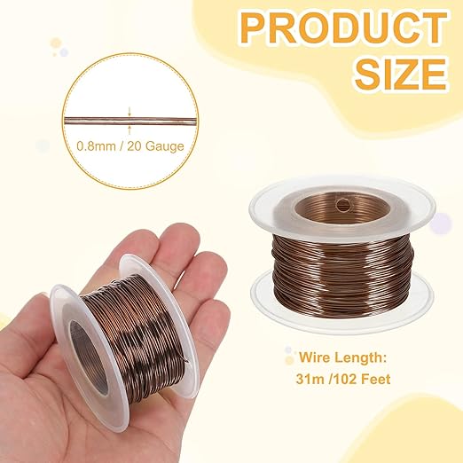 uxcell 20 Gauge / 0.8mm Anodized Aluminum Wire for Jewelry Craft Making, 102 Feet Bendable Flexible Wire for DIY Home Decor Gardening Sculpture, Bronze