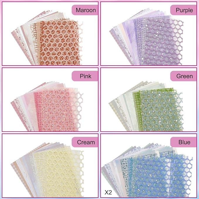 105 Sheets Scrapbook Paper Decorative Textured Paper, FineGood Mesh Fabric Assorted Set Craft Paper for Junk Journal Supplies Scrapbooking Planner Card Making