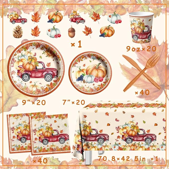 142Pcs Fall Party Plates and Napkins Party Supplies, Autumn Pumpkin Leaves - Image 5