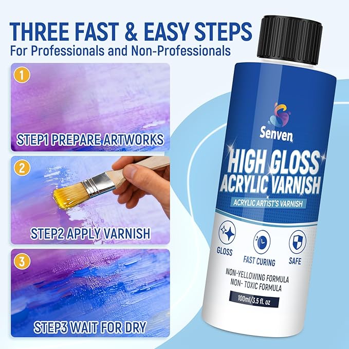 Gloss Varnish for Acrylic Painting, Artist's Acrylic Varnish Kit, Non-Yellowing, Non-Toxic, Anti-Crazing, High Gloss Finish for Artwork, Acrylics Paint, Suitable for Pro Artists, Hobby Painter