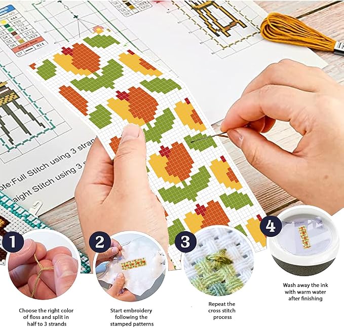 FREEBLOSS 6 Set Bohemian Cross Stitch Bookmark Kit, Geometric Pattern DIY - Image 4