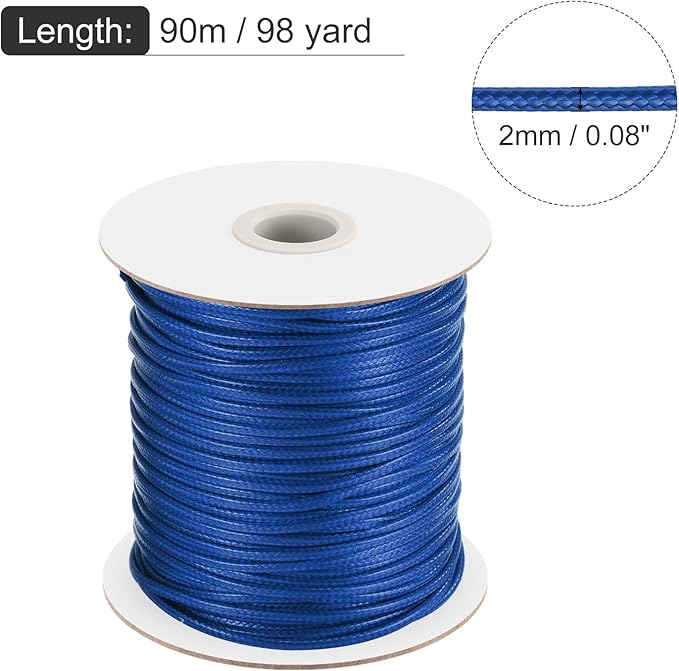MECCANIXITY Waxed Polyester Cord 2mm 98 Yard Dark Blue