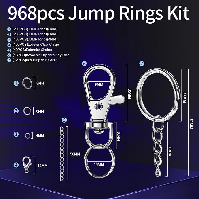 LEOBRO Jump Rings, Keychain Clip and Key Ring, Key Chain Rings, Lobster Claw - Image 2