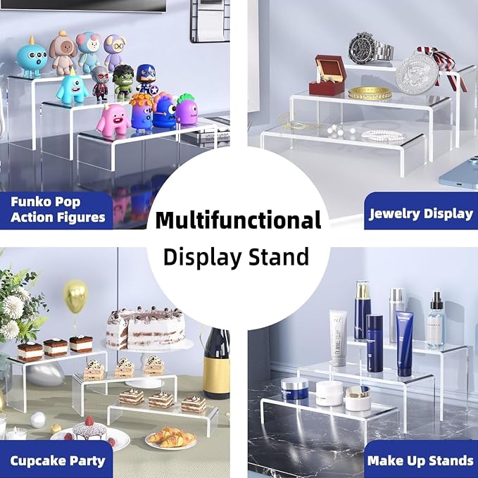 Goabroa 12 Pcs 8'' Clear Display Shelf, 3 Tiers 4mm Thick Transparent Display - Image 6