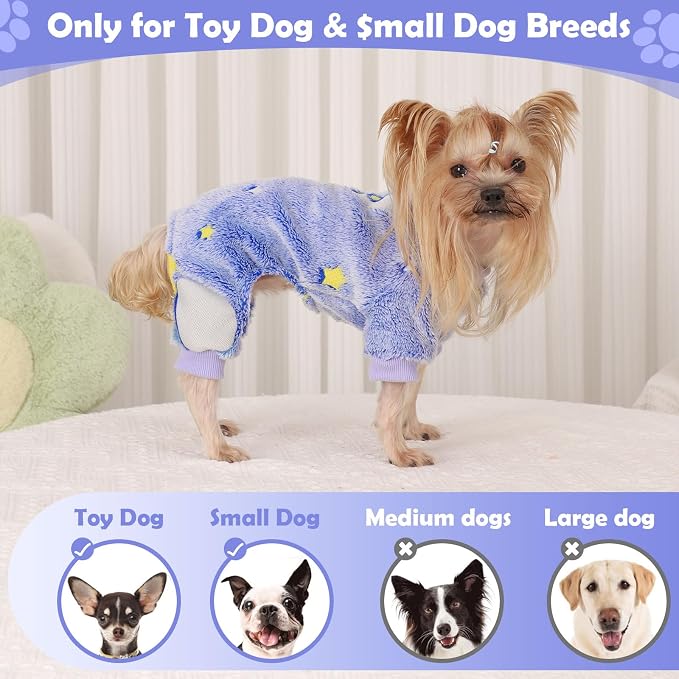 Fleece Dog Pajamas Small, Fall Winter Pjs, Cute Extra Small Puppy Clothes - Image 3
