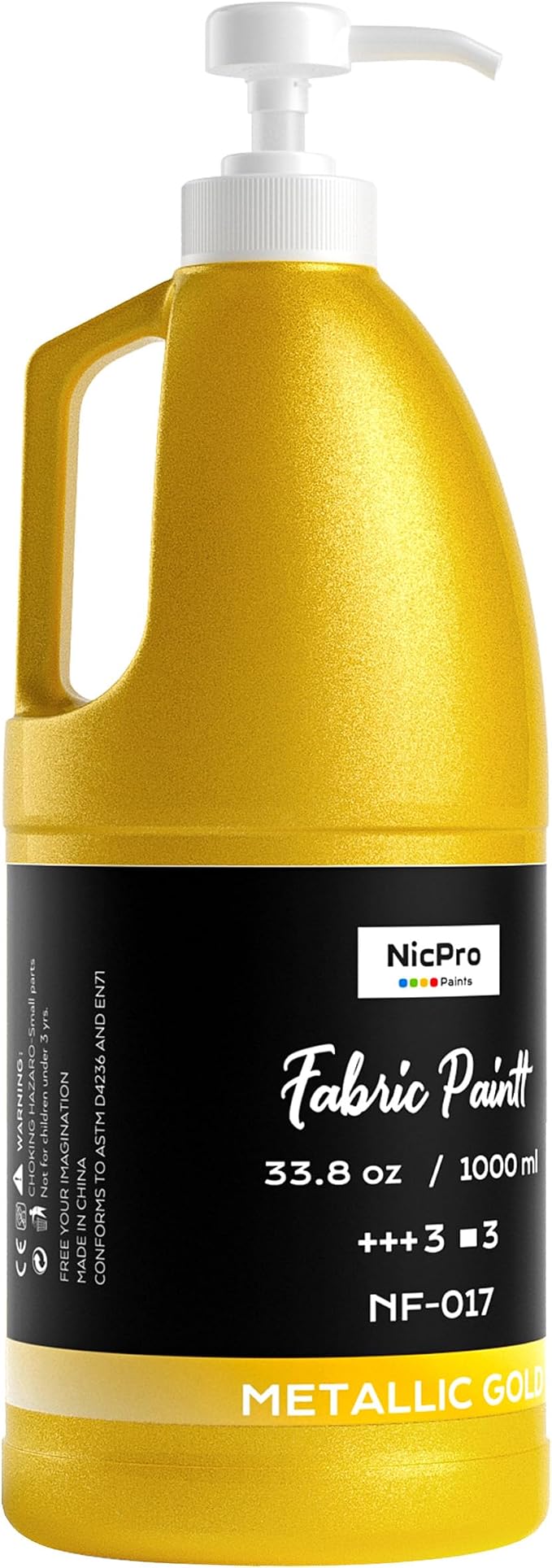 Nicpro Gold Fabric Paint with Pump, 33.8 fl oz Large Fabric Paint by Nicpro
