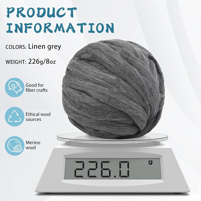 Wonvoc 8 OZ Core Wool for Needle Felting, Premium Merino Wool Roving, Soft - Image 2