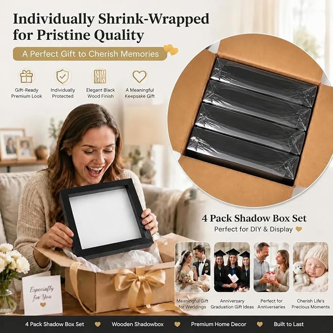 4 Pack 8x10Shadow Box Frame Set, Deep Wood Display Case - Image 8