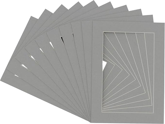 11x14 Mat for 8.5x11 Photo - Precut Mid Grey Picture Matboard for Frames 11 x 14 Inches - Bevel Cut Matte to Display Art 8.5 x 11 Inches - Acid Free Pack of 100 MATS with Backing Boards & Clear Bags