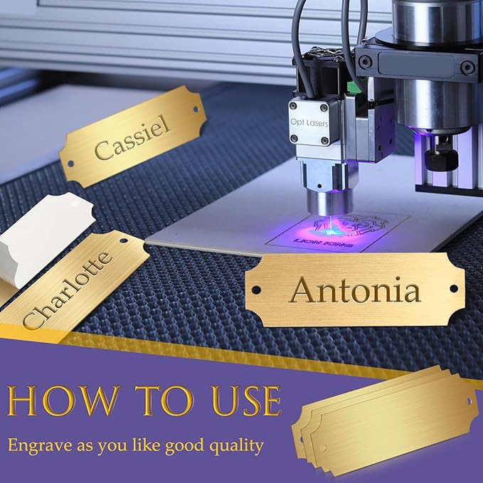 24 Pcs Personalized Name Plates Laser Engraved 1" x 3" Solid Brushed Metal Plaque Trophy Plate Blank Name Tag with Adhesive Backing and Screws for DIY(Gold,Notched Corner)