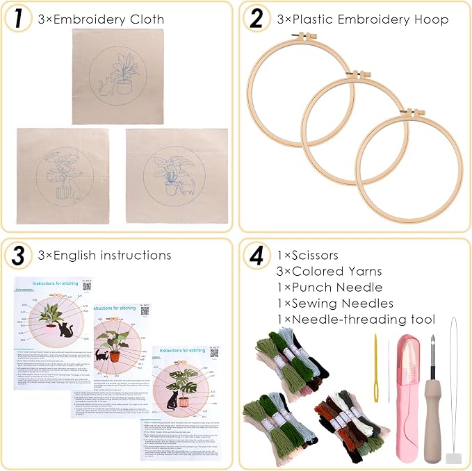 Peotclola Punch Needle Kit for Adults, 3 Sets Punch Needle Kits Beginner DIY - Image 3