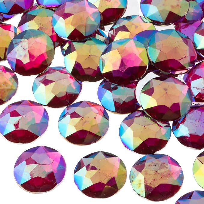 John Bead 200 Pieces 20mm, Fuchsia AB, Acrylic Round Flat Back Rhinestones by JohnBead