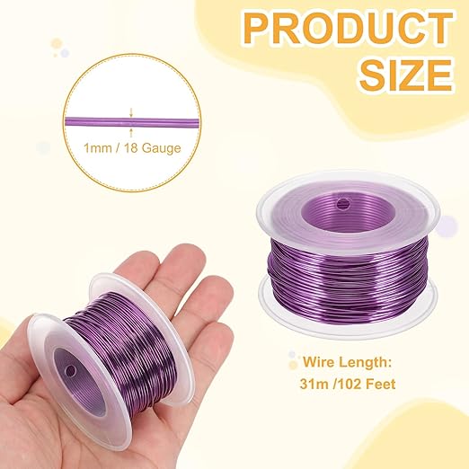 uxcell 18 Gauge / 1mm Anodized Aluminum Wire for Jewelry Craft Making, 102 Feet Bendable Flexible Wire for DIY Home Decor Gardening Sculpture, Purple