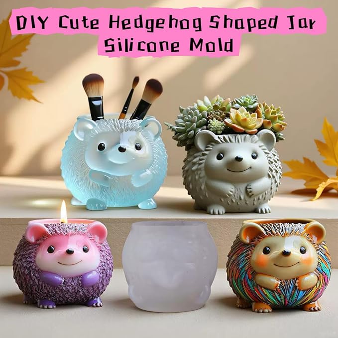Animal Resin Molds Silicone 3D Cute Hedgehog Epoxy Resin Plaster Candle Holder Wax Molds for Candle Making, Art Crafts DIY Unique Display Home Decor